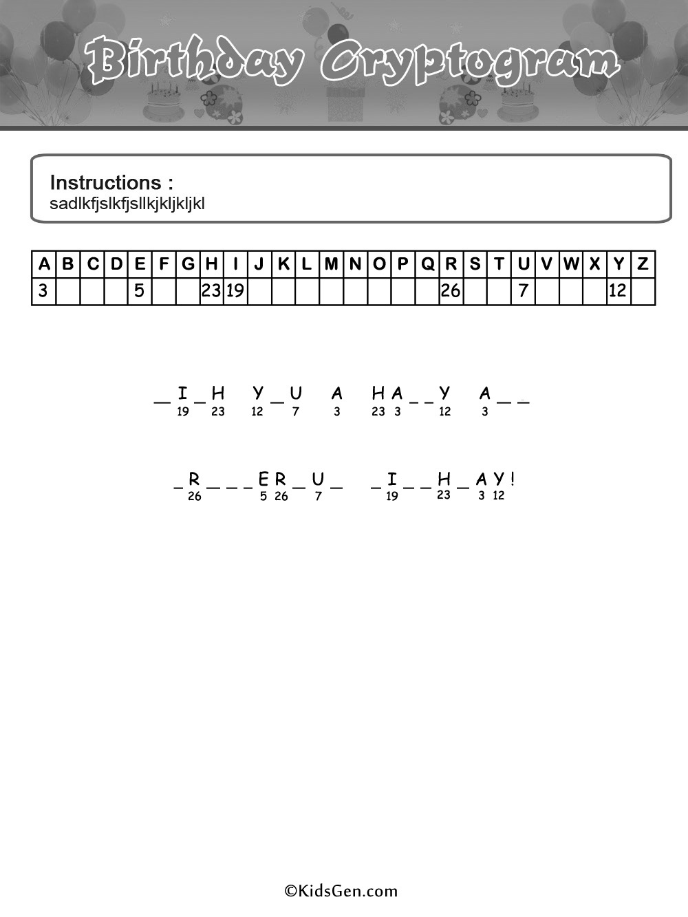 Black and White Cryptogram Puzzle