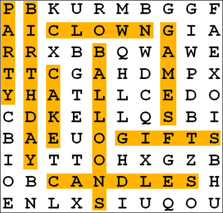 Word Search puzzle answers
