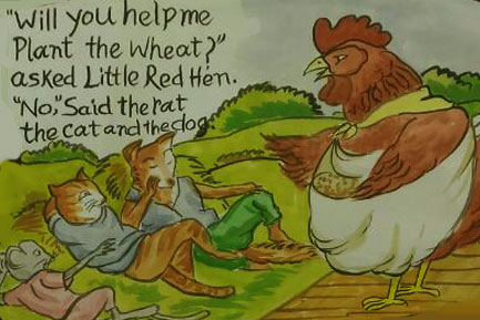 Little red hen asked for help to the rat, the cat and the dog