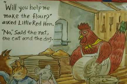 The hen asked for help to make flour