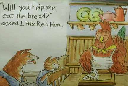 The hen asked for help to eat the bread