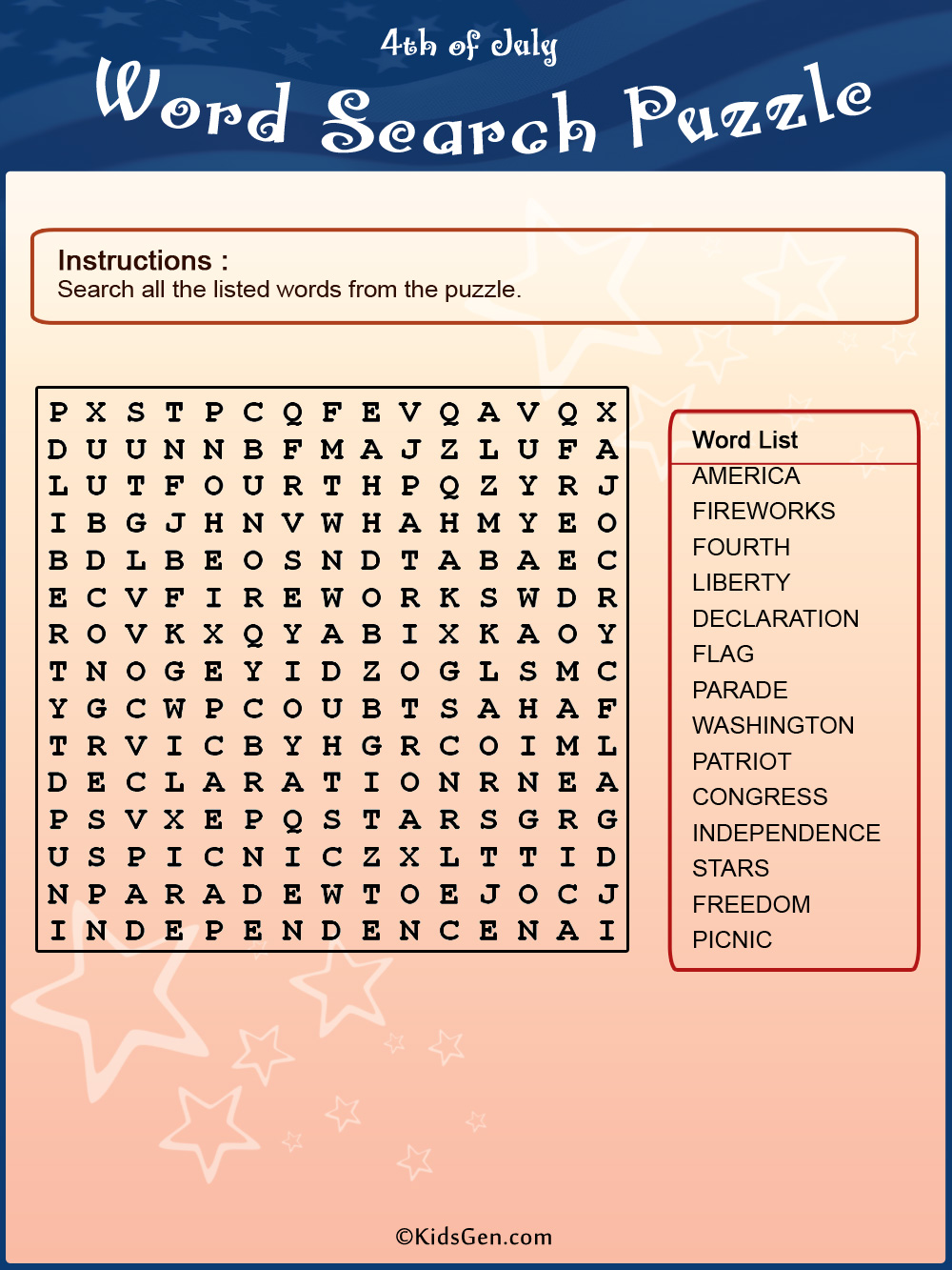 Color Word Search Puzzle