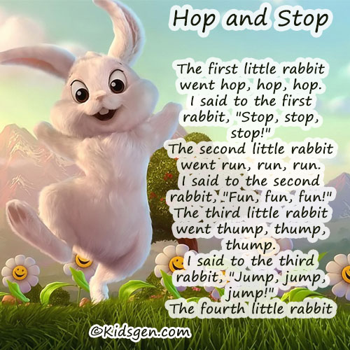 Easter poem of a little rabbit named Hop and Stop