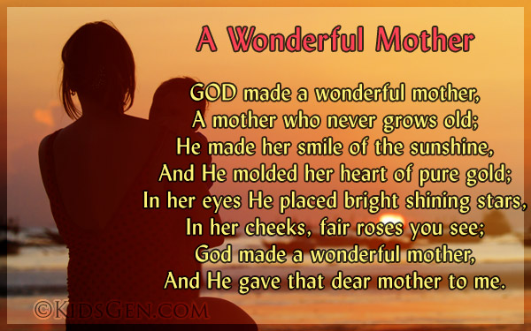Mother's Day Poem for kids - A Wonderful Mother