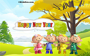 Children wishing Happy New Year wallpaper.