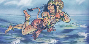 Hanuman crosses the sea