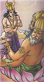 Moon god Chandra taking Lord Brahma's advice