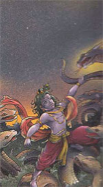 Lord Krishna teaching lesson to venomous Kalia