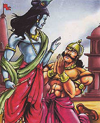 Lord Krishna and his devotee Akrura