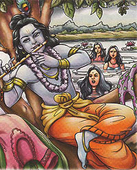 Krishna steeling clothes of the gopis