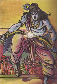 Krishna breaking enormous bow of Kansa