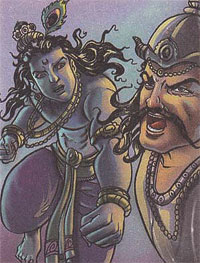 Krishna fighting with the demon Sankhasura