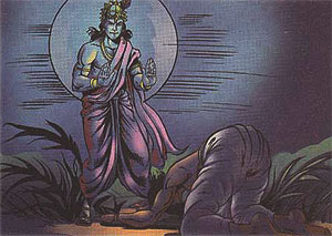 Krishna forgiving Akrura