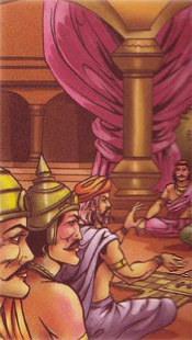 Shakuni and Pandavas playing dice game