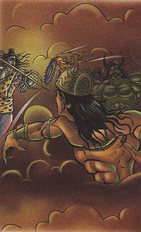 Krishna fighting with demon Banasura