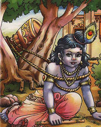 Krishna was tied to a mortar by Yashoda