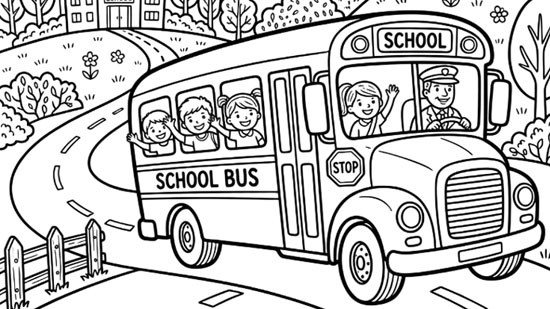 Back to school coloring pages featuring a school bus – free printable images to color for kids