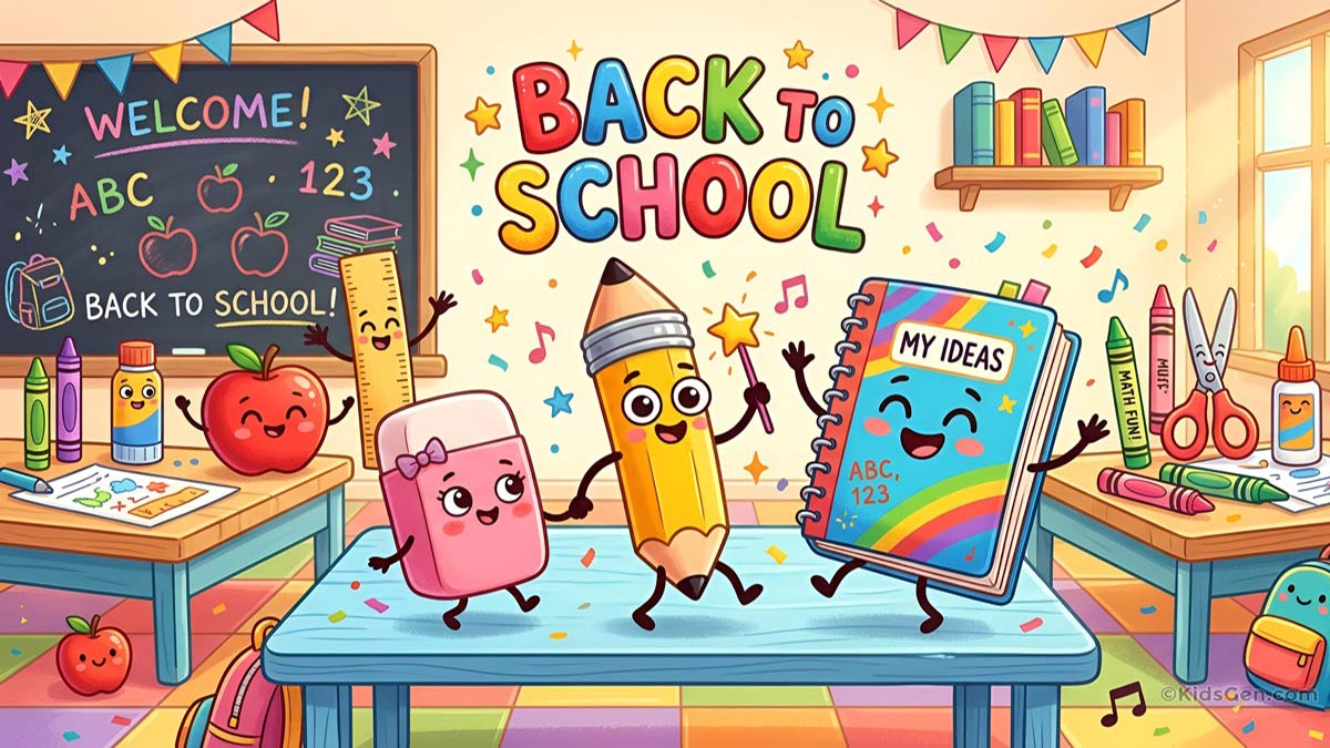 Fun and colorful stationery characters for kids back to school HD wallpaper