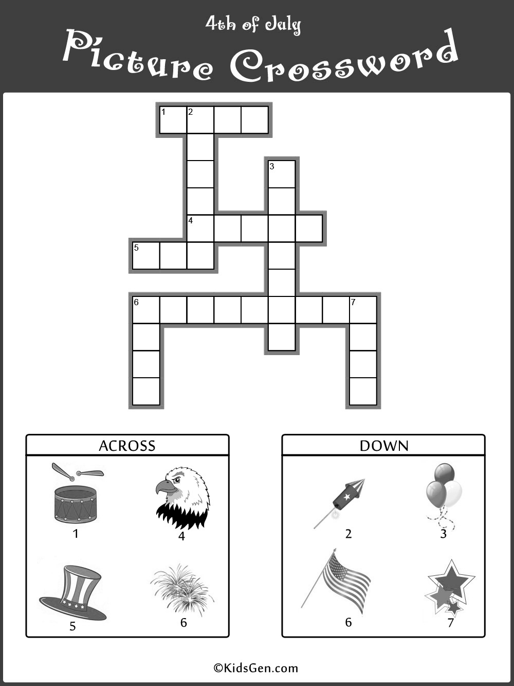 Black and White Crossword Puzzle with picture