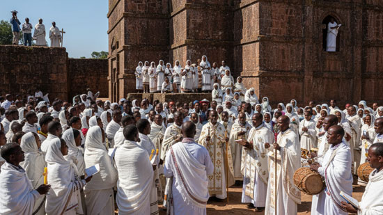 Ethiopian Christmas Ganna celebration at Lalibela rock-hewn church.