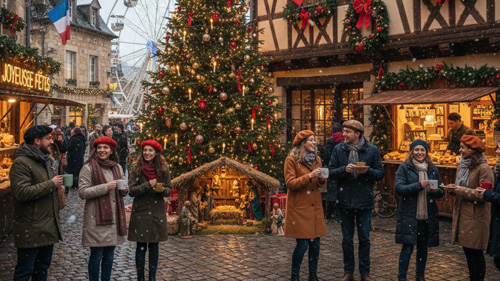 Christmas celebration at a festive market in France
