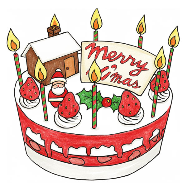 A festive Christmas cake with delightful decorations, perfect as an image to color.