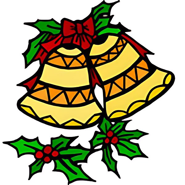 A festive Christmas bells and holly image, perfect for coloring.