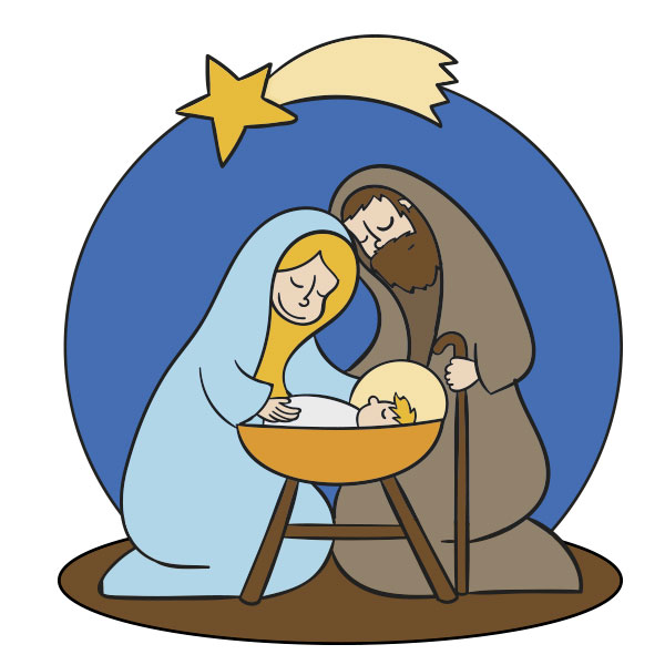 A beautiful Christmas nativity scene, a meaningful image to color.