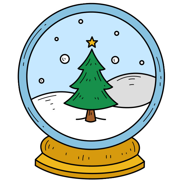 A simple illustration of a Christmas snow globe, perfect as a coloring page.