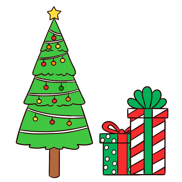 Decorated Christmas tree and wrapped gifts