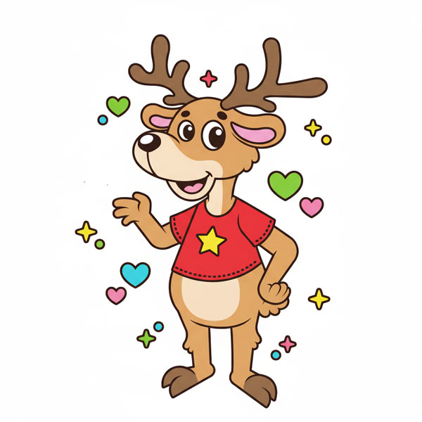 Cheerful Christmas reindeer mascot illustration for coloring
