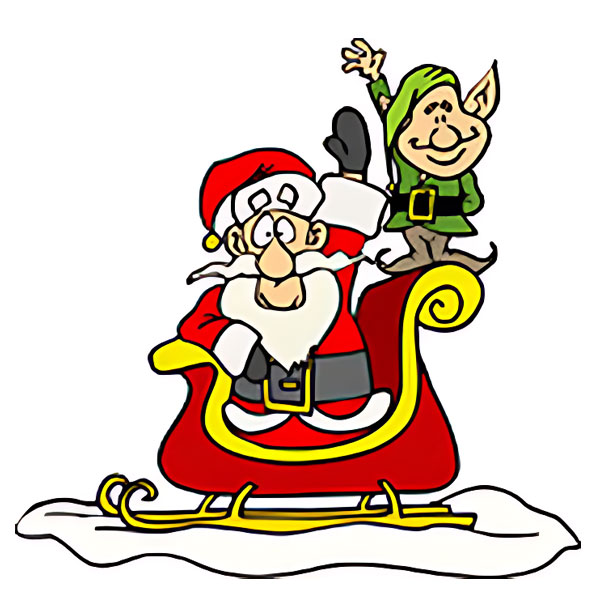 Santa and Elf Sleigh - Christmas Image to Color
