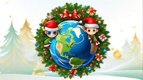 Festive Christmas Around The World image showing children and Earth