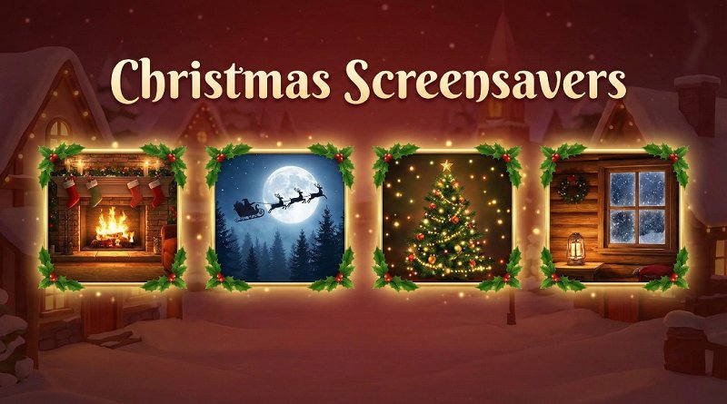 Free Christmas screensavers for kids with Santa animations, snowflakes, Christmas trees, and festive holiday themes.
