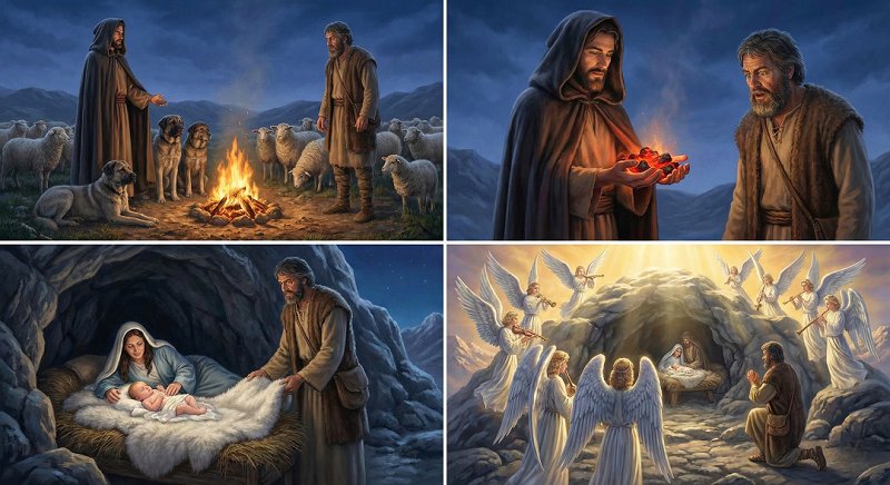 An illustration depicting the Christmas story The Holy Night