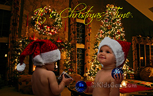 Two kids celebrating Christmas