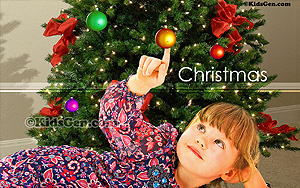 A wonderful high resolution picture of a girl enjoying the decoration of a Christmas tree.