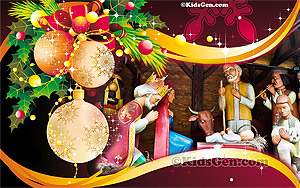 A wonderful high definition wallpaper of Christmas decoration featuring birth of Jesus Christ.