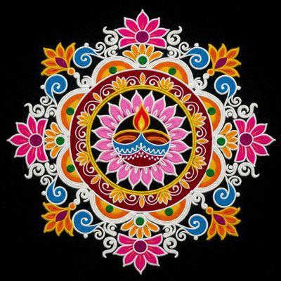 Diwali rangoli, diya design, festive floral art