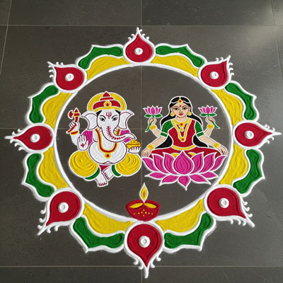 Diwali rangoli, Ganesha Lakshmi, festive design