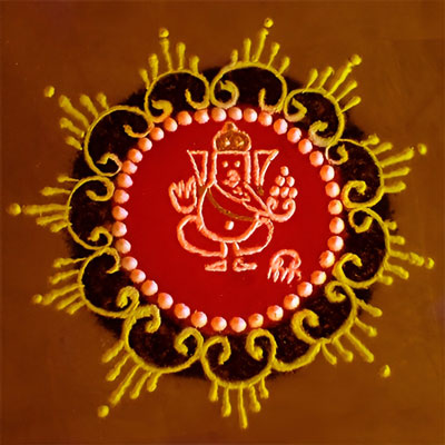 Diwali rangoli, Ganesha, auspicious design, festive art