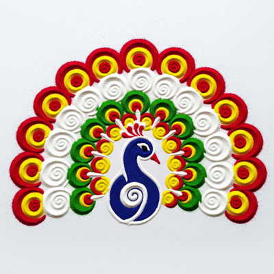 Diwali rangoli, simple peacock design, festive art