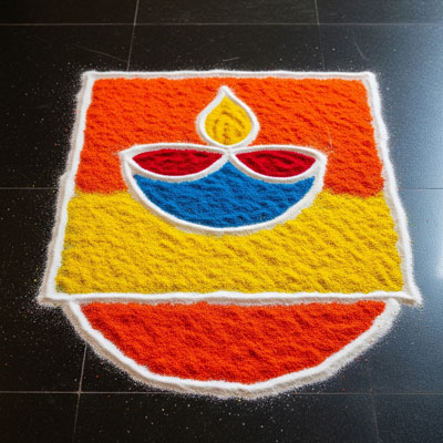 Simple Diwali rangoli, diya, festive floor art
