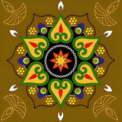 Diwali rangoli, star design, heart shapes, traditional art