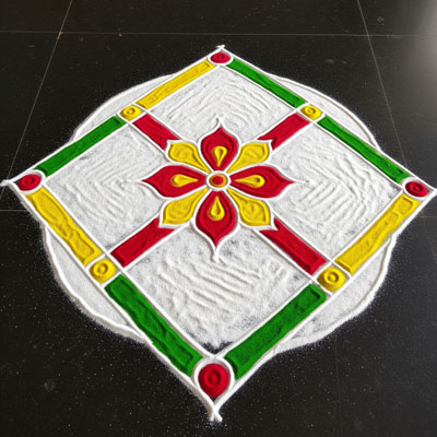 Floral rangoli, geometric design, Indian folk art for Diwali