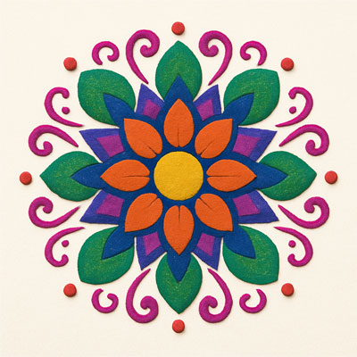 Diwali rangoli, colorful floral design, swirls