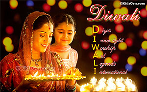 A high definition Diwali wallpaper featuring diyas and Goddess Laxmi.