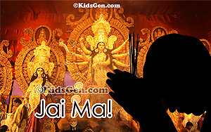 High Quality wallpaper on Durga Puja showing a man offering his prayer to the Goddess.