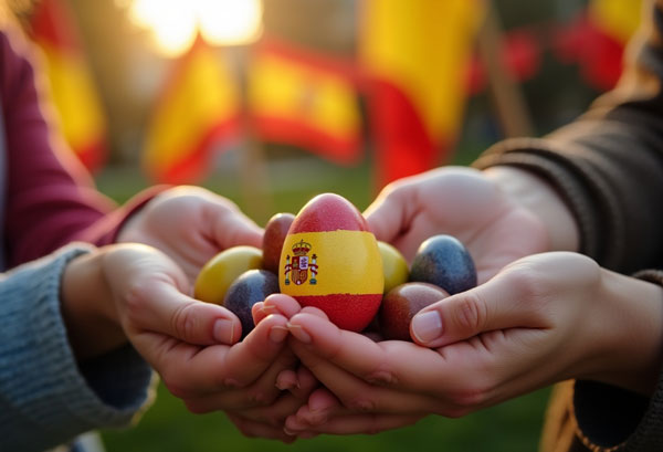 Spanish Easter eggs held in hands, showcasing celebration of Easter in Spain
