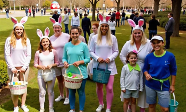 People dressed in bunny costumes at an Easter celebration in Switzerland